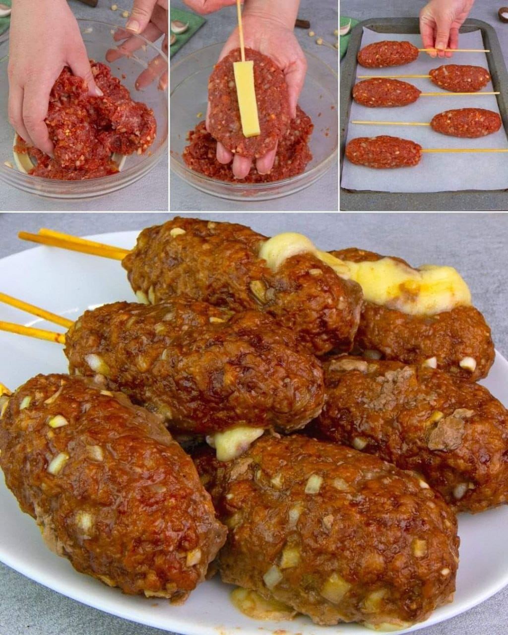 Meat skewers stuffed with age